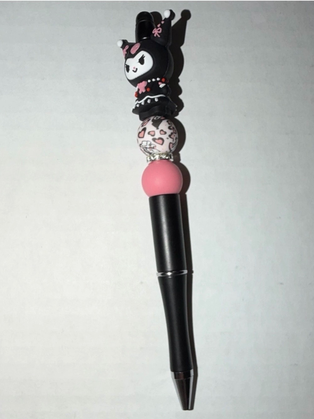Black and Pink “Kuromi” Handmade Ballpoint Pen with Decorative Beads